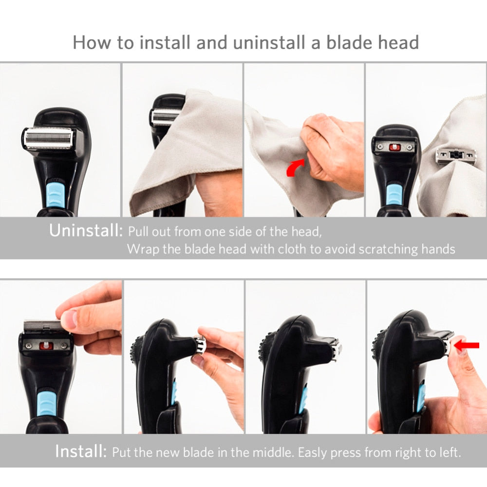 RIVER LAKE Men Shaving 180 Degrees Foldable Electric Back Hair Shaver Battery Manual Long Handle Hair Remover 1 Razor & 2 Blades - Shopiment