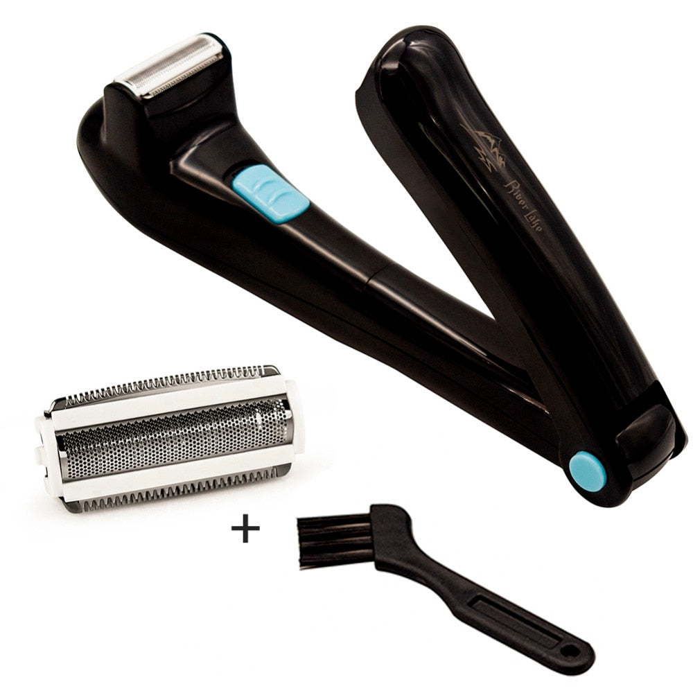 RIVER LAKE Men Shaving 180 Degrees Foldable Electric Back Hair Shaver Battery Manual Long Handle Hair Remover 1 Razor & 2 Blades - Shopiment