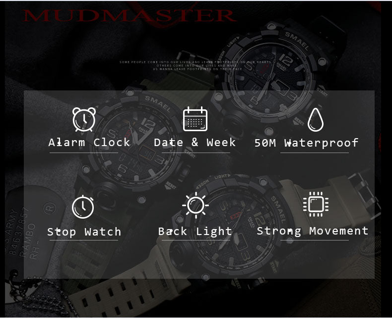 Men Military Watch 50m Waterproof Wristwatch LED Quartz Clock Sport Watch - Shopiment