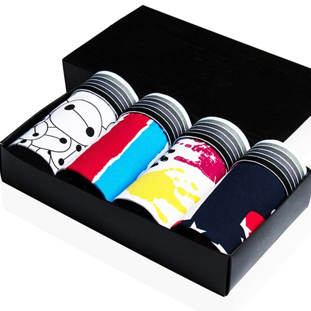 4Pcs Cotton Men Underwear Cartoon Male Panties gay wear Mens Ice Silk home shorts Underwear Sexy Homens Cueca Boxer Mens Boxers - Shopiment