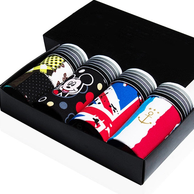 4Pcs Cotton Men Underwear Cartoon Male Panties gay wear Mens Ice Silk home shorts Underwear Sexy Homens Cueca Boxer Mens Boxers - Shopiment