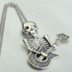 Guitar Skeleton Pendant 925 Silver Necklace