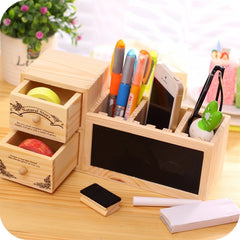 Wooden Pen Holder with Blackboard Cute Desktop Pencil Holder Kawaii Desk Tidy Organiser Pen Pot Creative Office Accessories - Shopiment