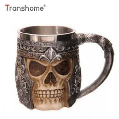 3D Skull Mug Coffee Tea Skull Knight Tankard Dragon Drinking Double Wall Stainless Steel Cup - Shopiment