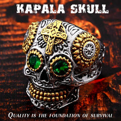 Stainless Steel Gothic gold Carving kapala skull mask Ring fashion Gift for men - Shopiment