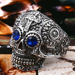 Stainless Steel Gothic gold Carving kapala skull mask Ring fashion Gift for men