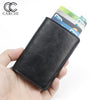 Image of Leather Card Bag Antimagnetic RFID Antitheft Metal Alloy Men Credit Card Holder Automatic Pop Up Men Wallets Card Case - Shopiment