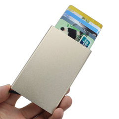 Leather Card Bag Antimagnetic RFID Antitheft Metal Alloy Men Credit Card Holder Automatic Pop Up Men Wallets Card Case